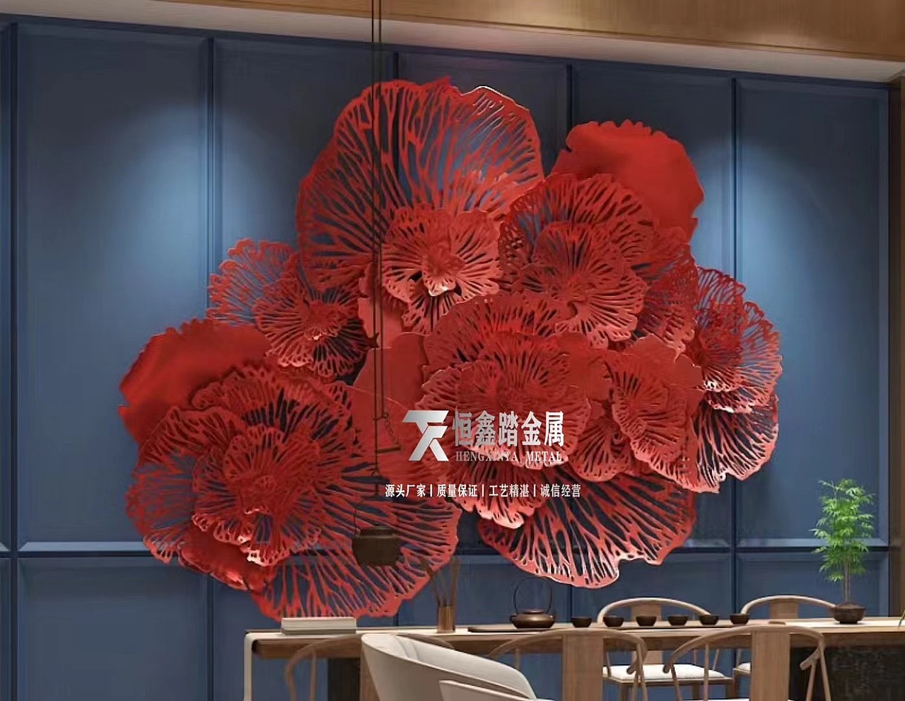 氟碳漆不锈钢镂空花朵雕塑背景墙金属装饰