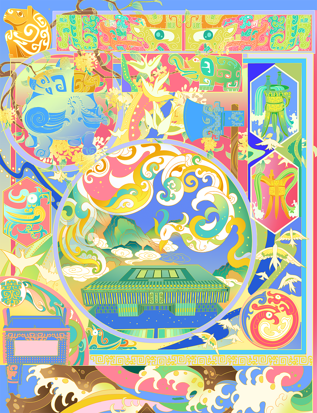 殷墟博物馆（图ZMzc2NTgwNjMy） - 商业插画 - 站酷设计师喵美心善草灯原创素材 - 站酷ZCOOL
