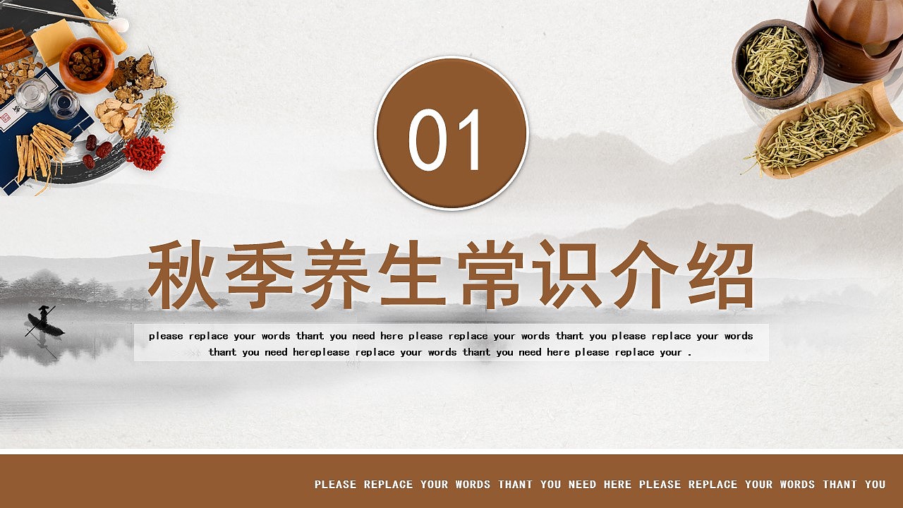 复古中国风秋季养生之道养生文化宣传PPT模板