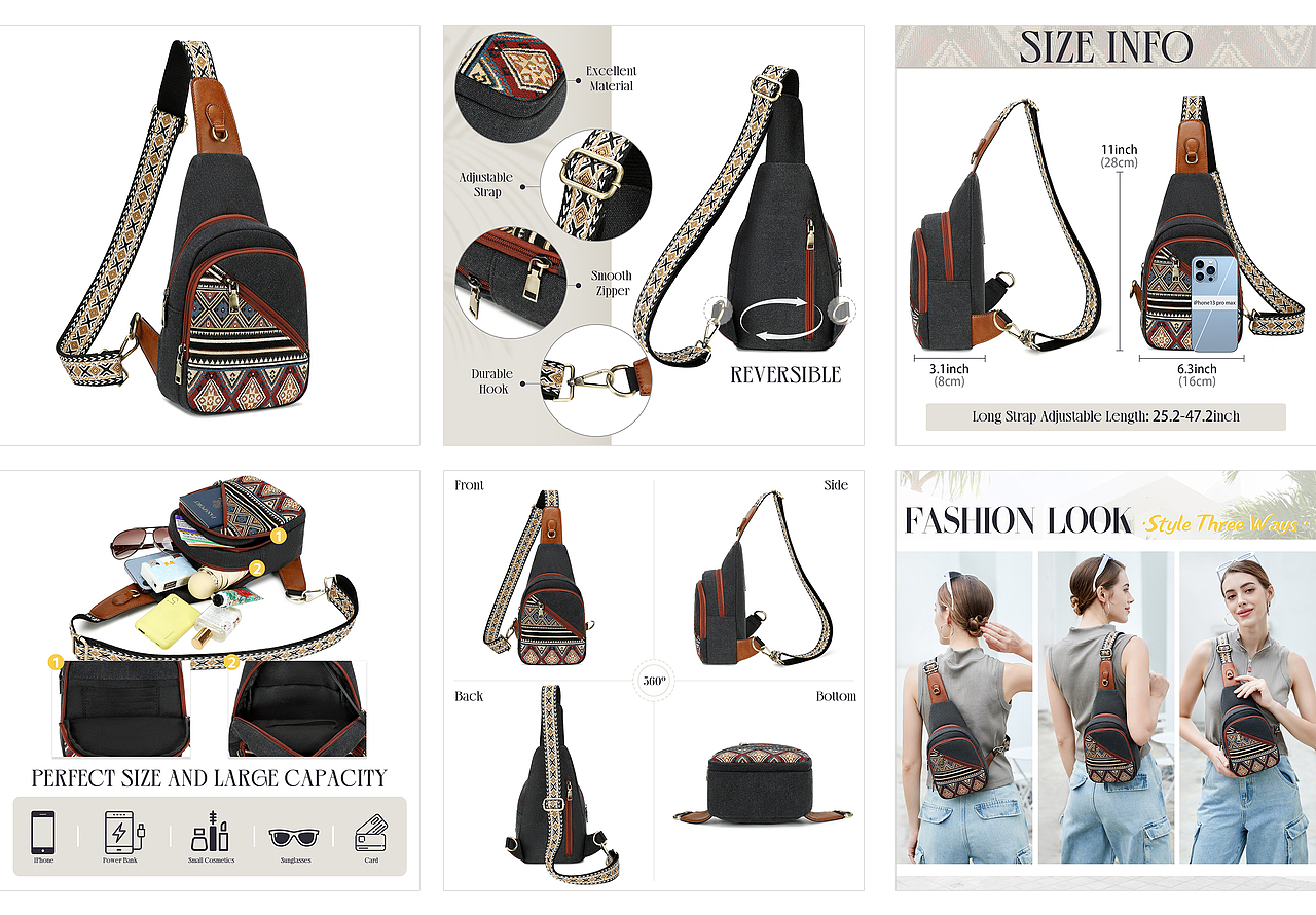 女士胸包/亞馬遜A+頁(yè)面（圖ZMzc2Nzk4MDg4） - 電商 - 站酷設(shè)計(jì)師日常加油鴨原創(chuàng)素材 - 站酷ZCOOL