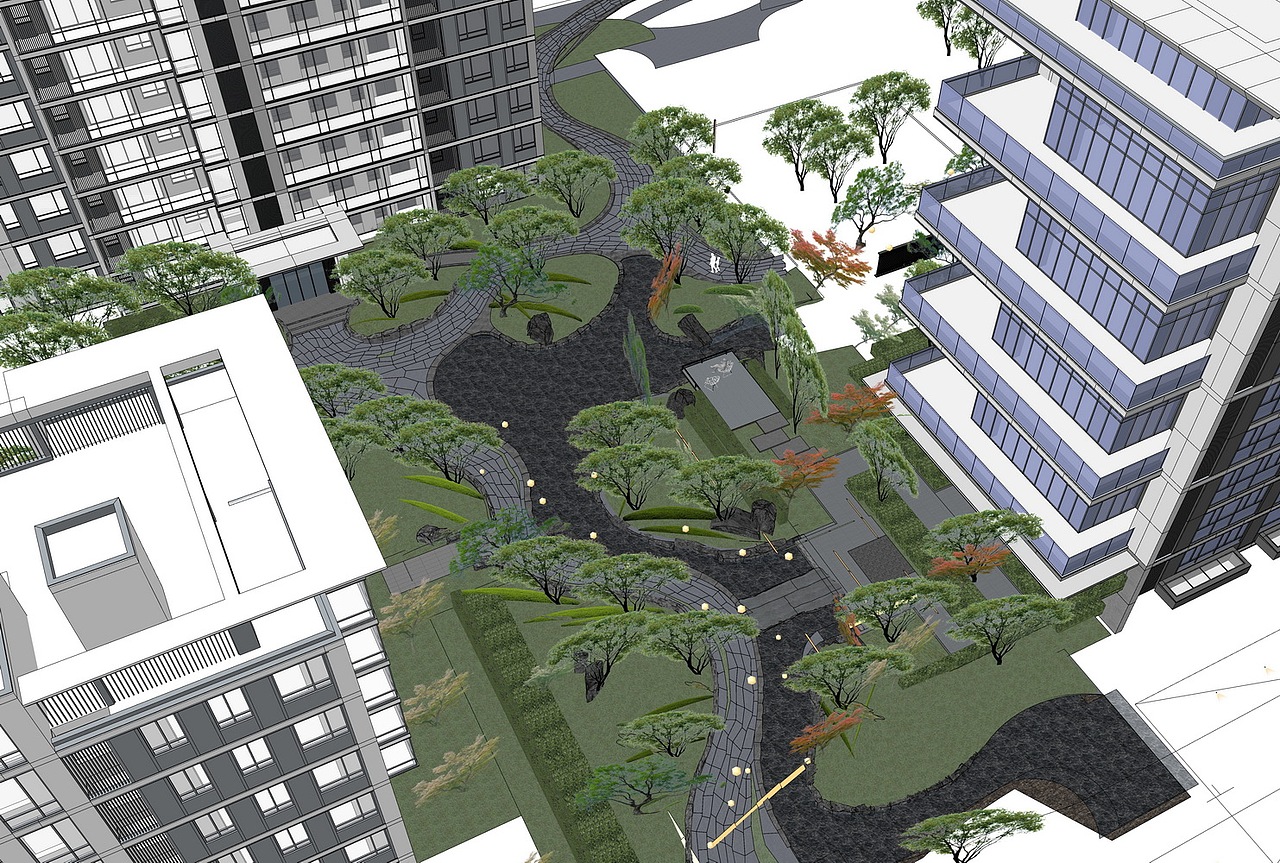 金沙国安天悦大区景观SU模型下载