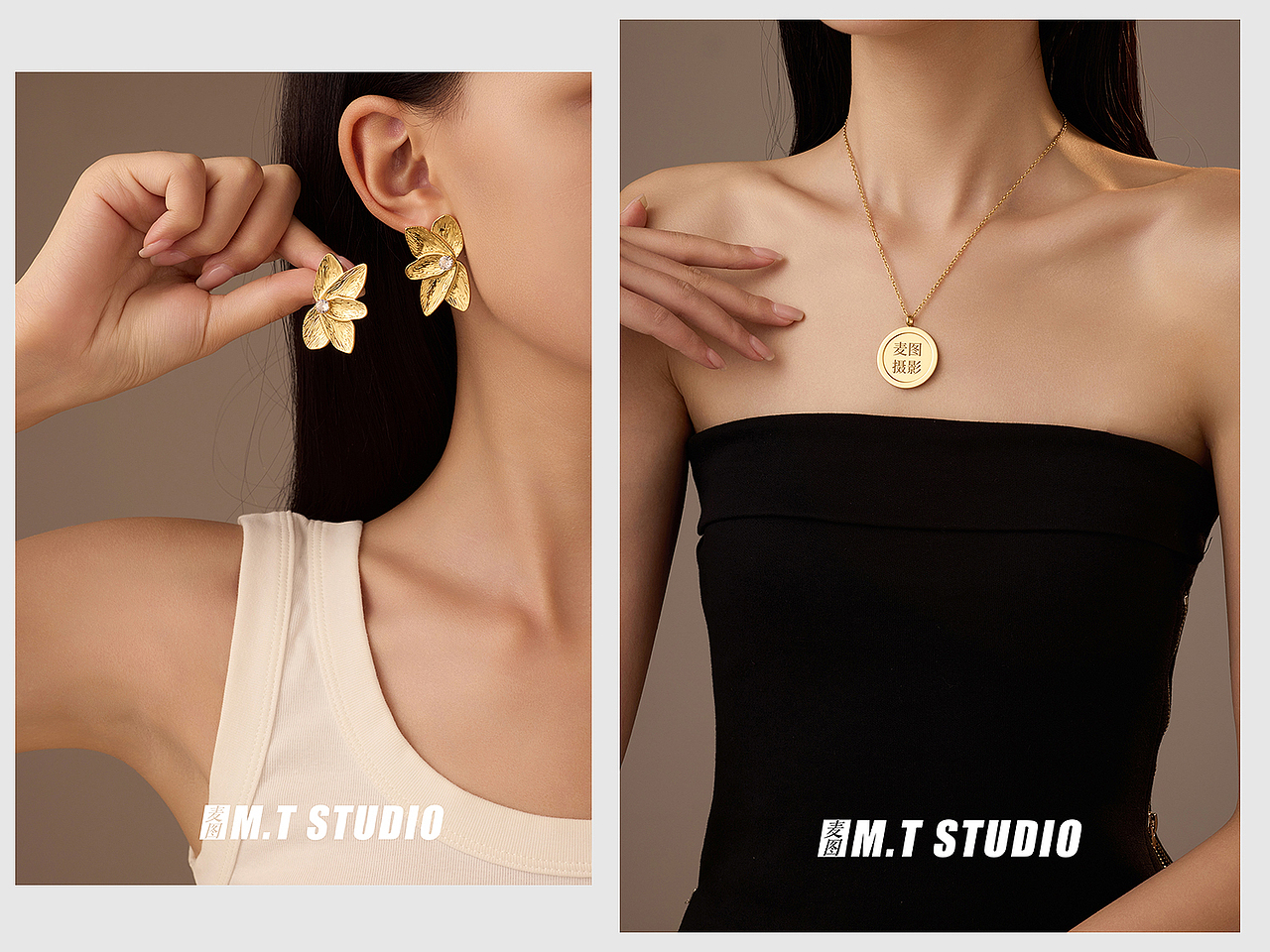 无头风小麦色饰品首饰合金项链耳钉耳环拍摄