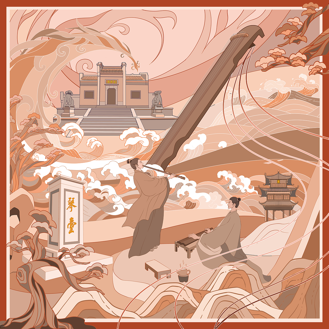 城市与典故系列插画——伯牙与子期（图ZMzc2ODk3ODQ4） - 商业插画 - 站酷设计师一熙之名设计工作原创素材 - 站酷ZCOOL