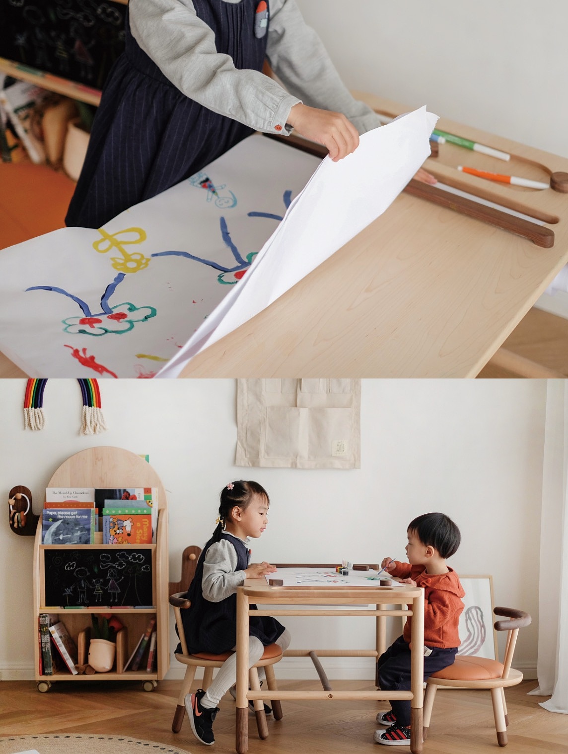 可移动书桌画桌/腿部可加长适应不同年龄儿童/可撕画纸