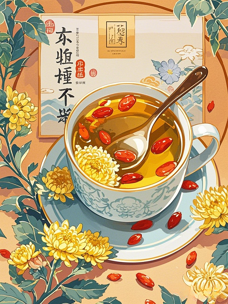 国朝 养生 菊花枸杞茶 手绘包装设计（图ZMzc2OTY5NjI0） - 绘本 - 站酷设计师蓉易设计原创素材 - 站酷ZCOOL