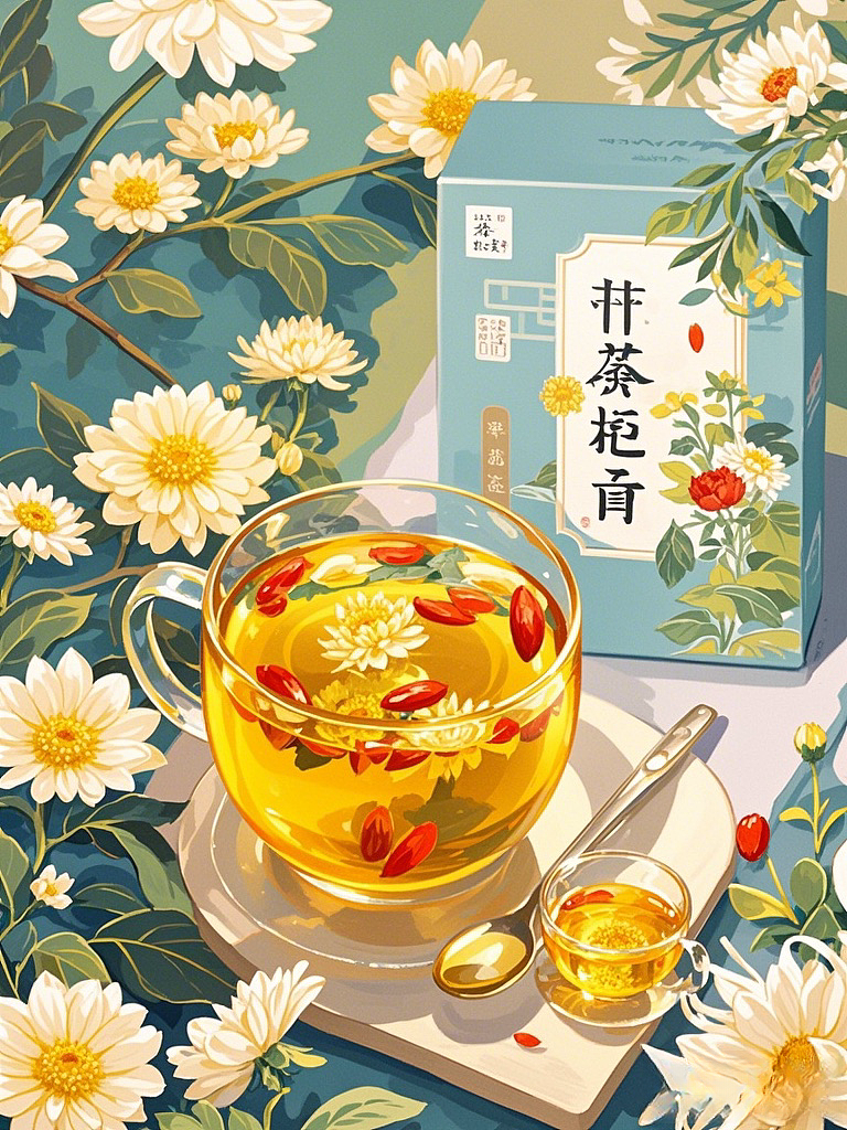 国朝 养生 菊花枸杞茶 手绘包装设计（图ZMzc2OTY5NjMy） - 绘本 - 站酷设计师蓉易设计原创素材 - 站酷ZCOOL