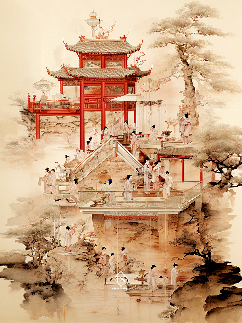 红楼梦场景 ---国风插画（图ZMzc3MTI3MTg4） - AI作品 - 站酷设计师唯菊绘AI原创素材 - 站酷ZCOOL