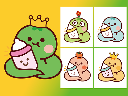 小萌蛇抱奶瓶系列插画设计原创卡通可爱生肖IP蛇年快乐