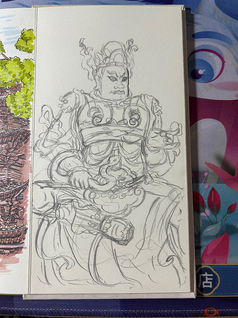 手绘佛教四天王之西方广目天王