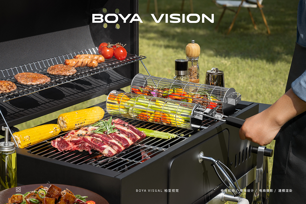跨境独立站户外用品摄影 ｜烧烤筒 食物翻烤筒 X BOYA