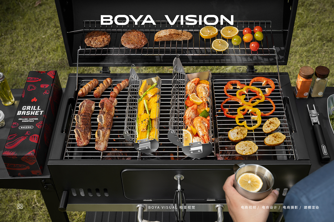 跨境独立站户外用品摄影 ｜烧烤筒 食物翻烤筒 X BOYA