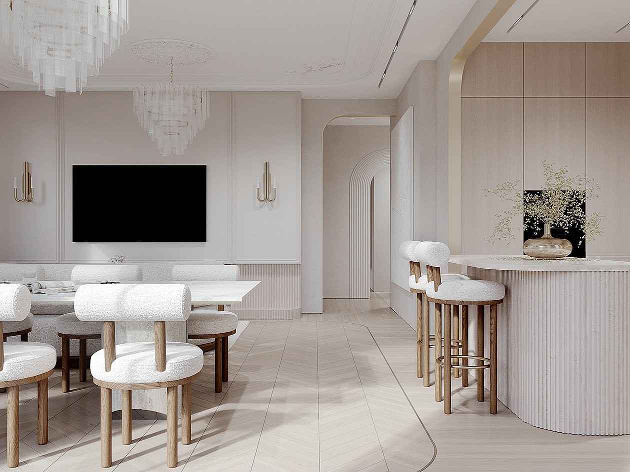 简单的线条勾勒出法式天花,优雅又浪漫