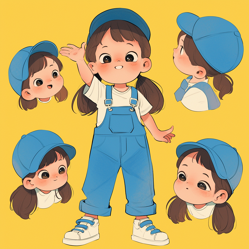 用MJ创作一组有趣的小女孩角色