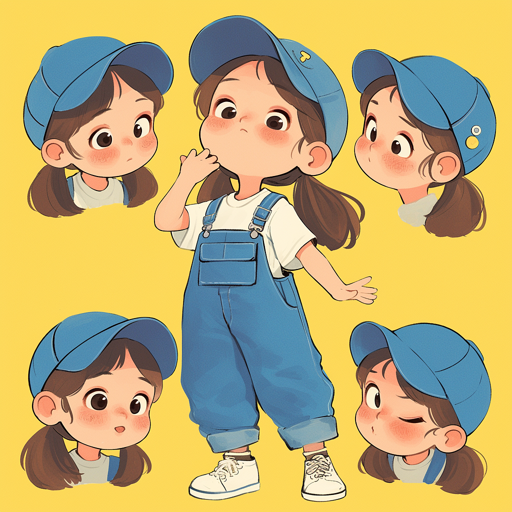 用MJ创作一组有趣的小女孩角色