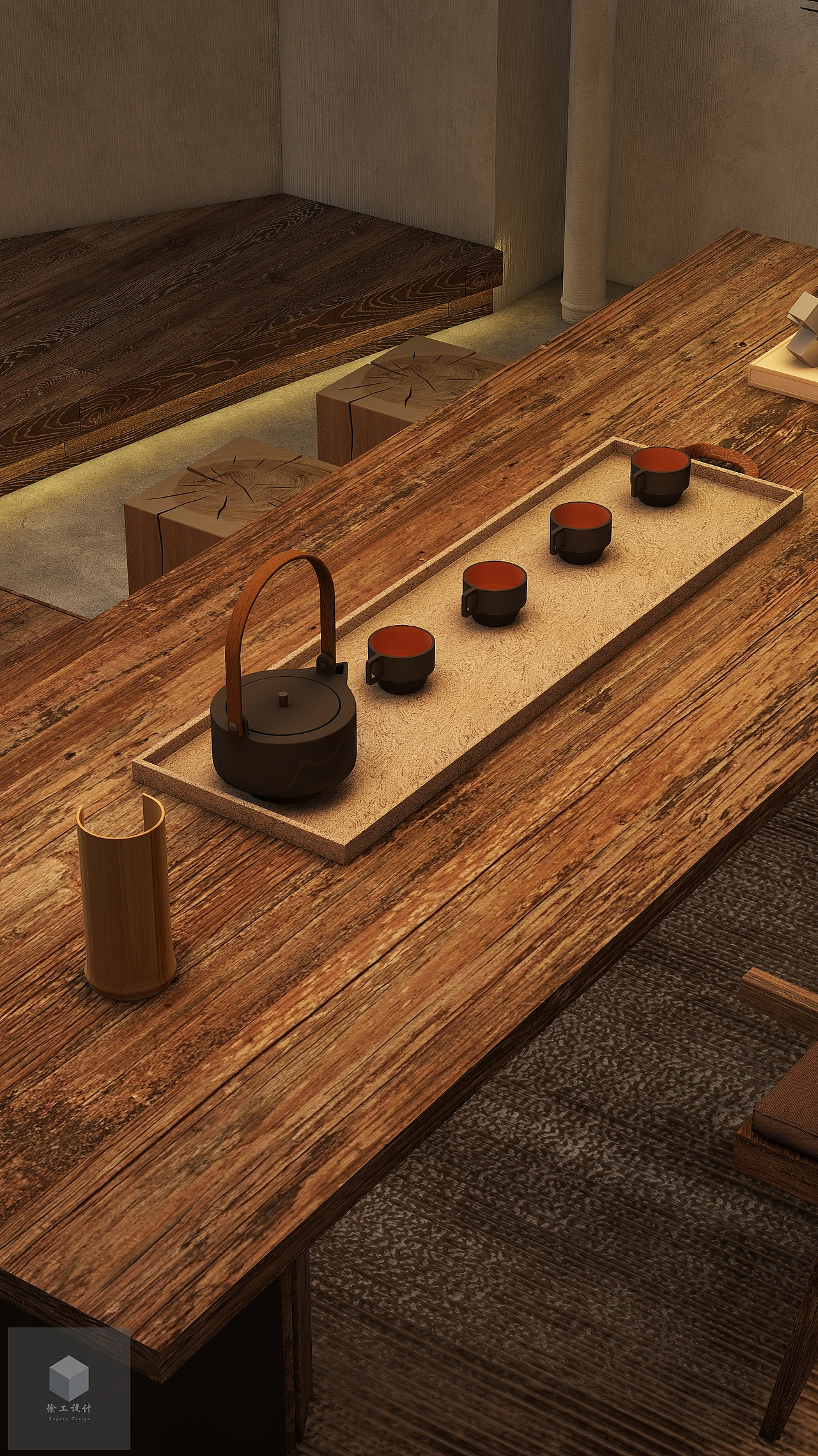 侘寂风茶室和办公多功能一体空间