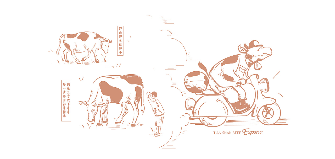 汕头也是电动车的城市,用牛牛骑着电动车把自己送上门的形式体现本地特色的新鲜配送