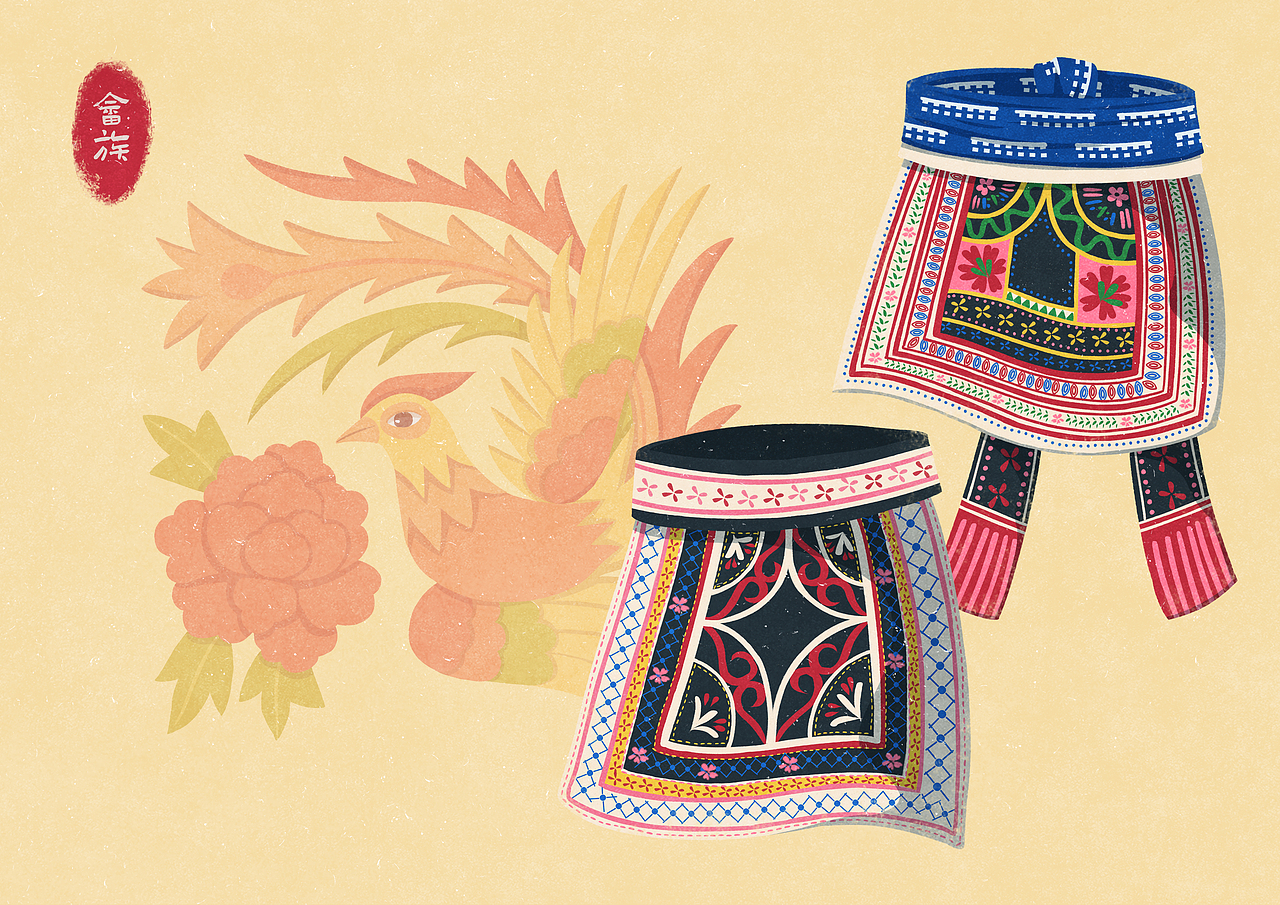 56个民族扁平插画人物——畲族