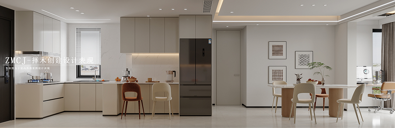 现代客餐厅厨房卧室 去客厅化—择木创建新晨效果图（图ZMzc3NzUwMzg4） - 家装设计 - 站酷设计师择木新晨效果图原创素材 - 站酷ZCOOL