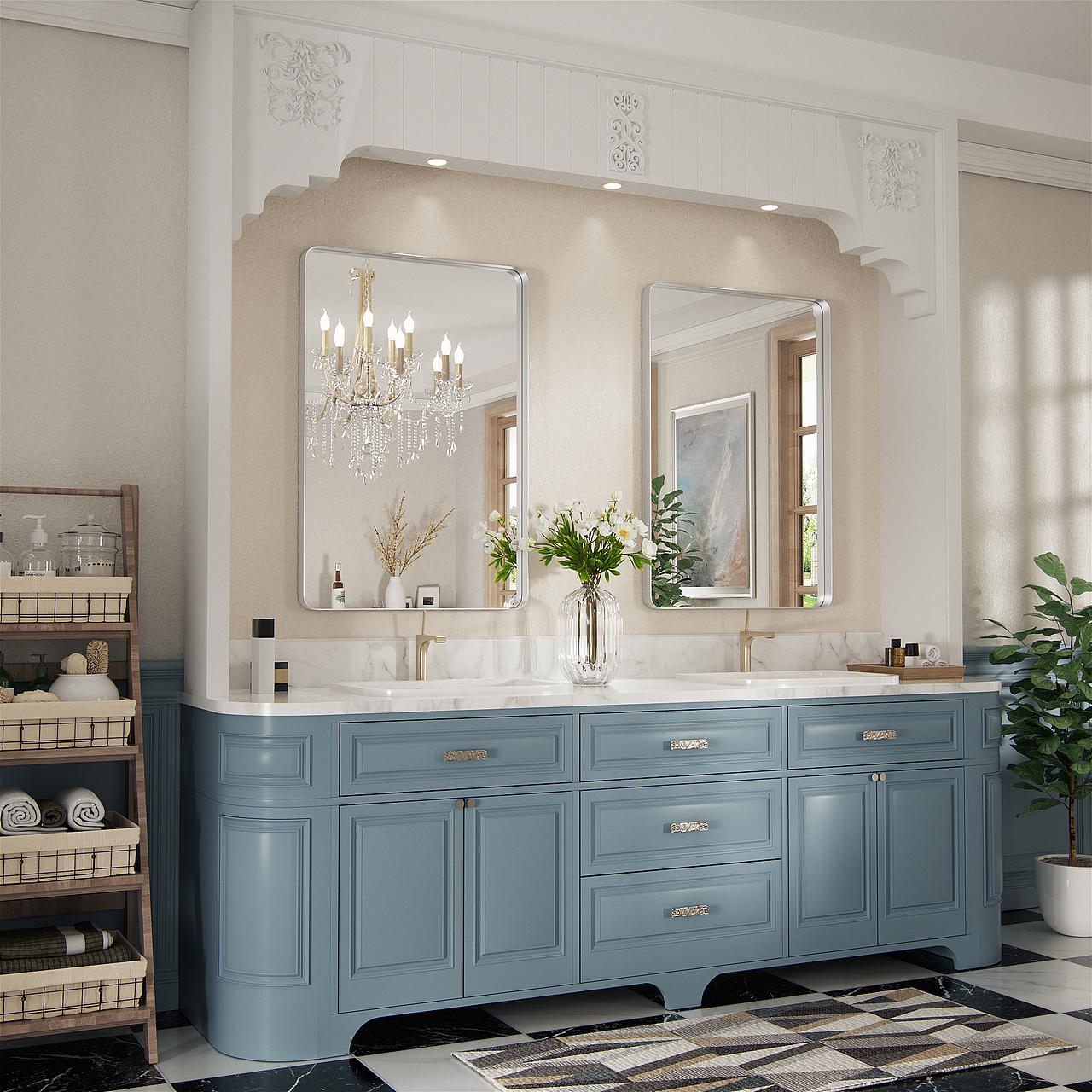 方形金属镜子场景渲染