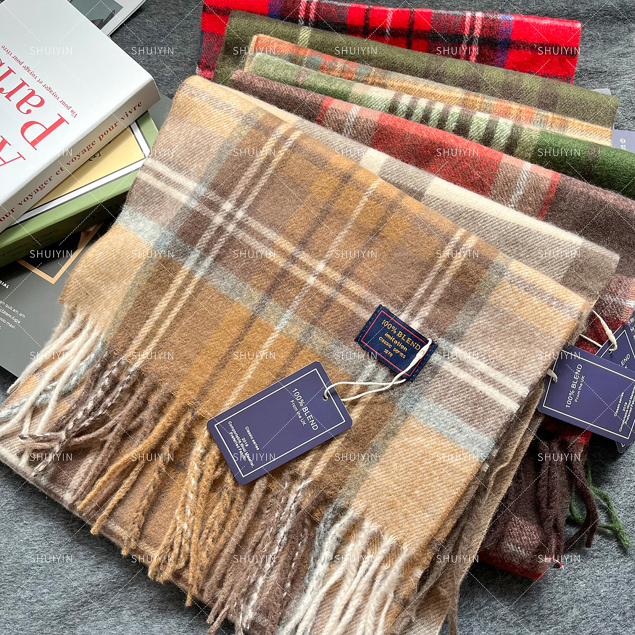 产品摄影丨围巾平铺丨格子围巾