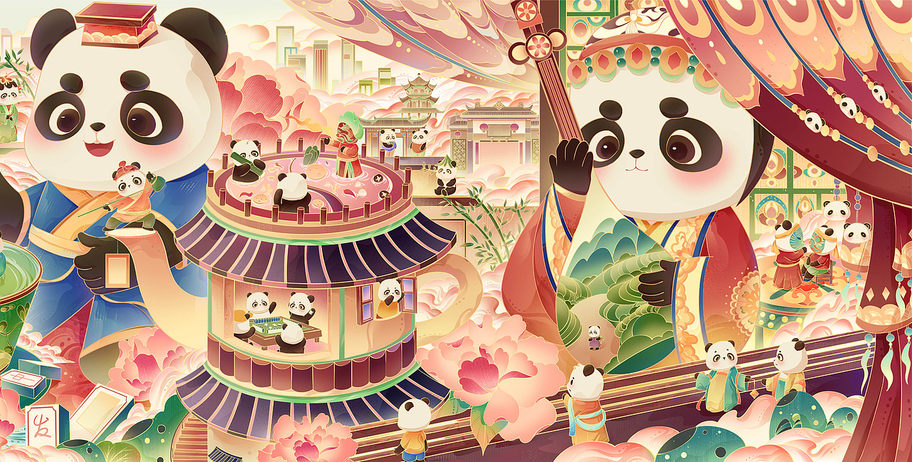 【川剧x熊猫】插画长卷|国潮商业插画（图ZMzc3ODIzNDk2） - 商业插画 - 站酷设计师画画的微子原创素材 - 站酷ZCOOL