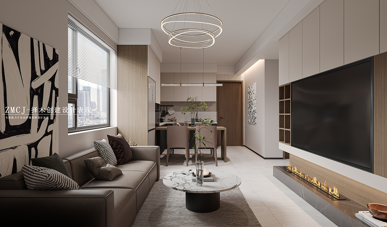 现代简约客餐厅+卧室