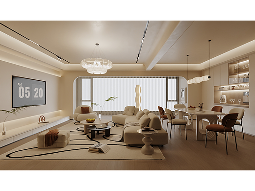 奶油风客餐厅（个人主页-ZNzA0OTMzNDQ=） - 家装设计 - 站酷设计师景泽效果图原创素材 - 站酷ZCOOL