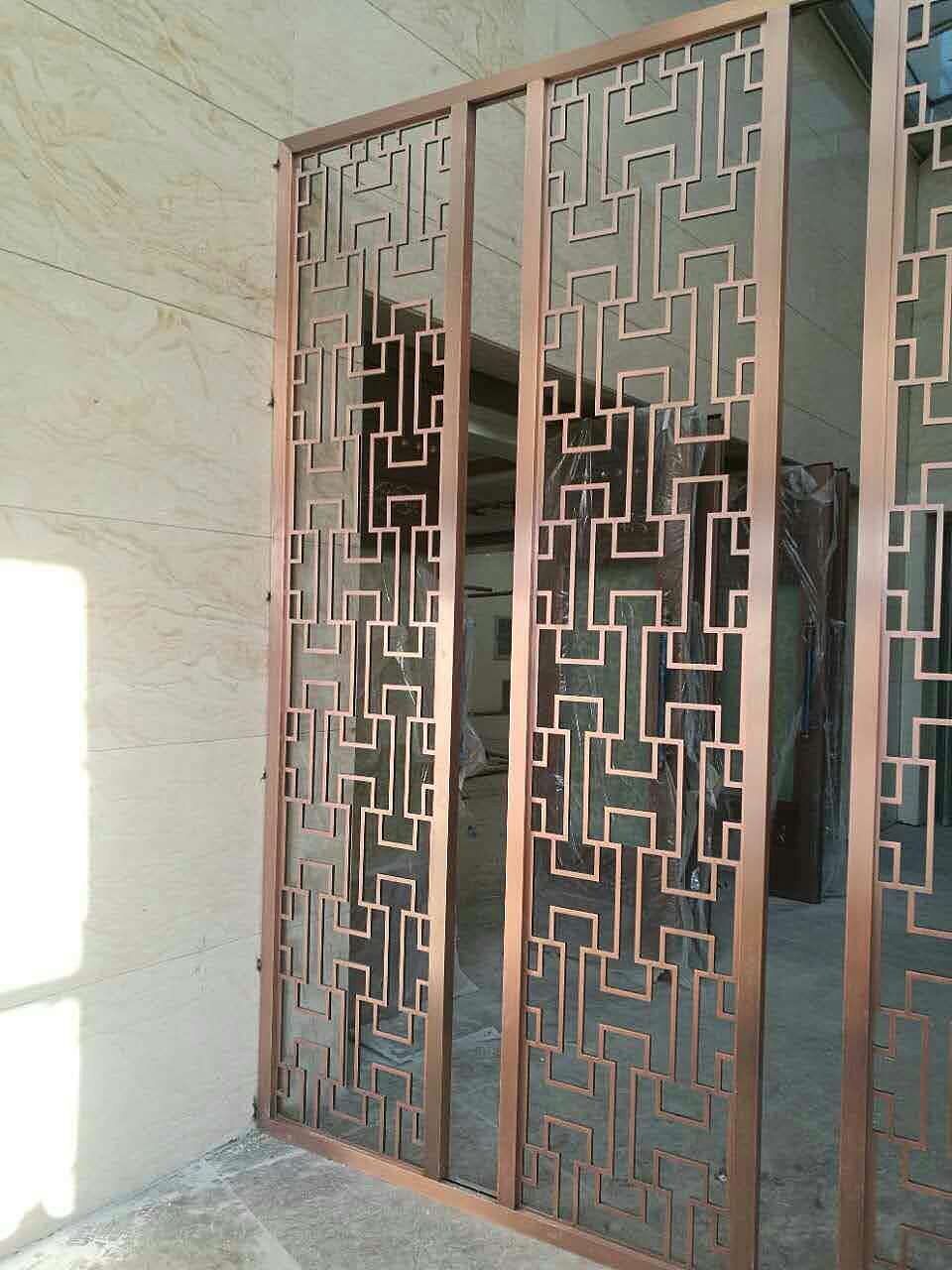 中式餐厅酒店大堂装饰不锈钢艺术特色屏风