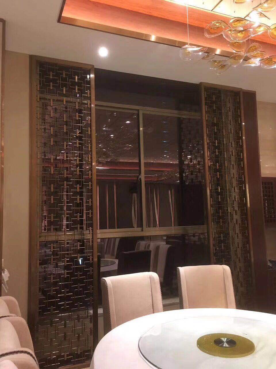 中式餐厅酒店大堂装饰不锈钢艺术特色屏风