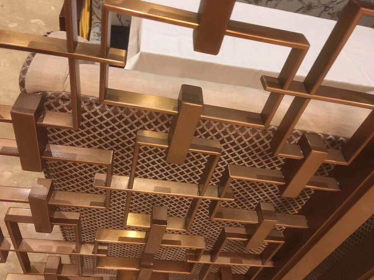 中式餐厅酒店大堂装饰不锈钢艺术特色屏风