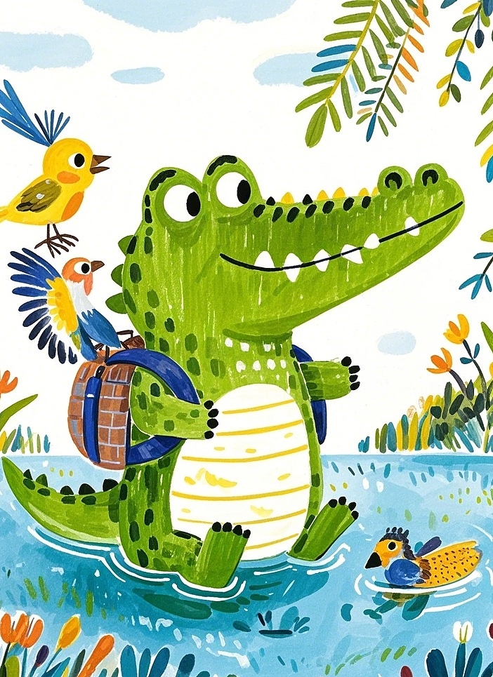 鳄鱼和小鸟