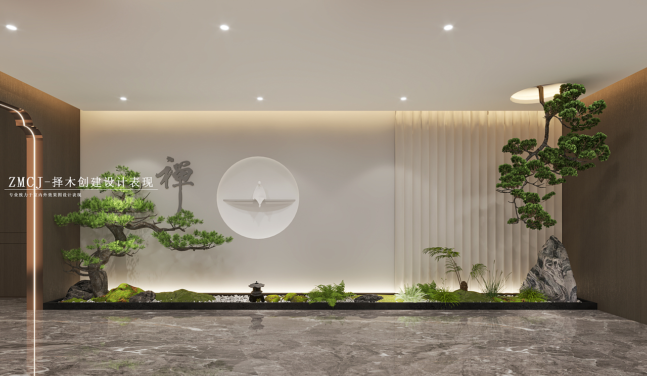 现代+新中式酒店大厅—择木创建新晨效果图