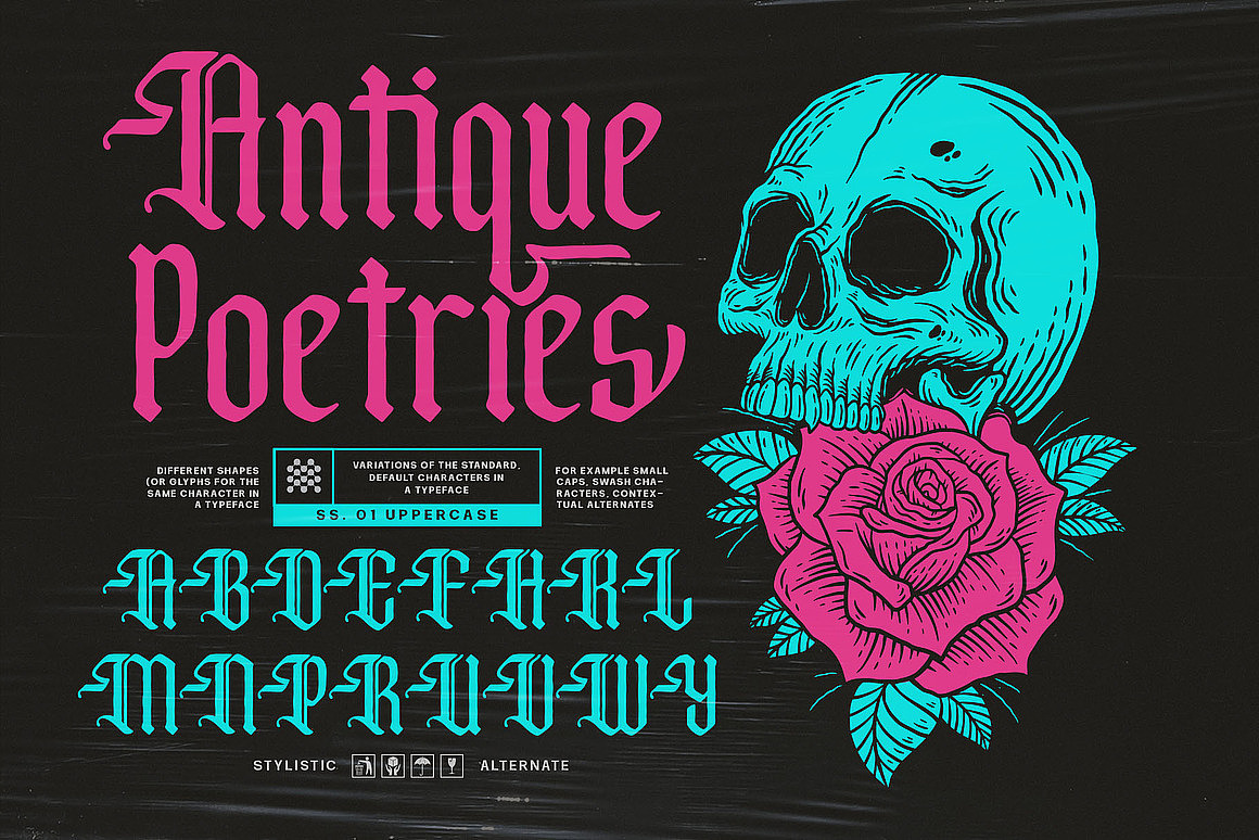 中世纪复古暗黑哥特潮牌logo海报封面标题装饰英文字体