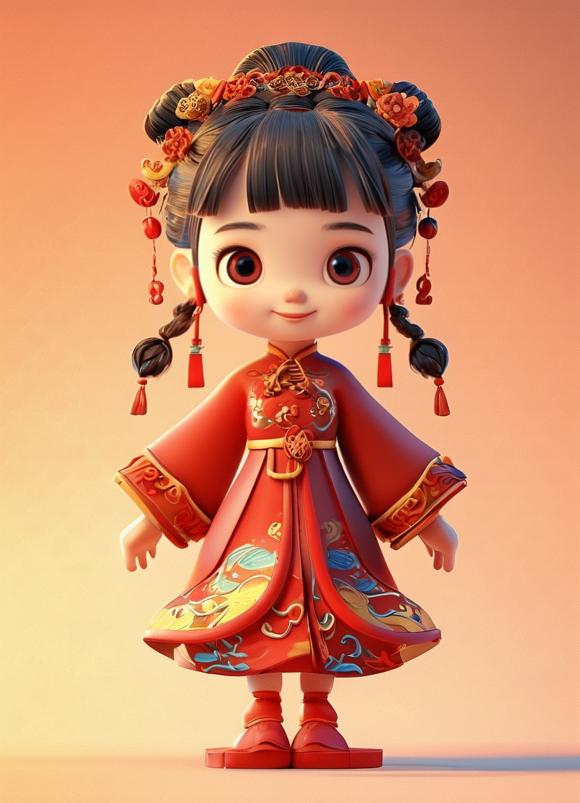 新年红色礼服3D渲染人物形象（图ZMzc4MTg4MDM2） - AI作品 - 站酷设计师心花路原创素材 - 站酷ZCOOL