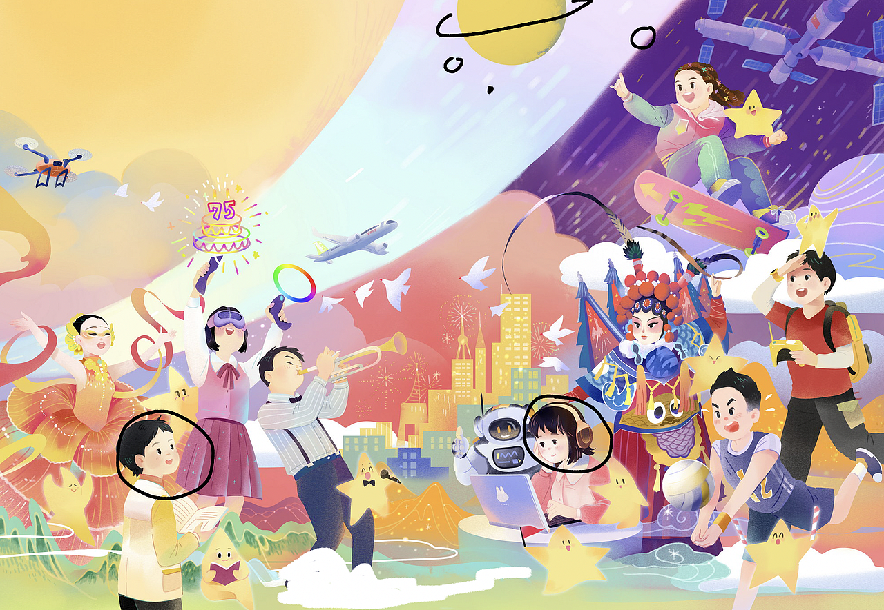 《儿童文学》国庆节贺图~（图ZMzc4MjE2NTM2） - 儿童插画 - 站酷设计师艾莫渝Amoy原创素材 - 站酷ZCOOL