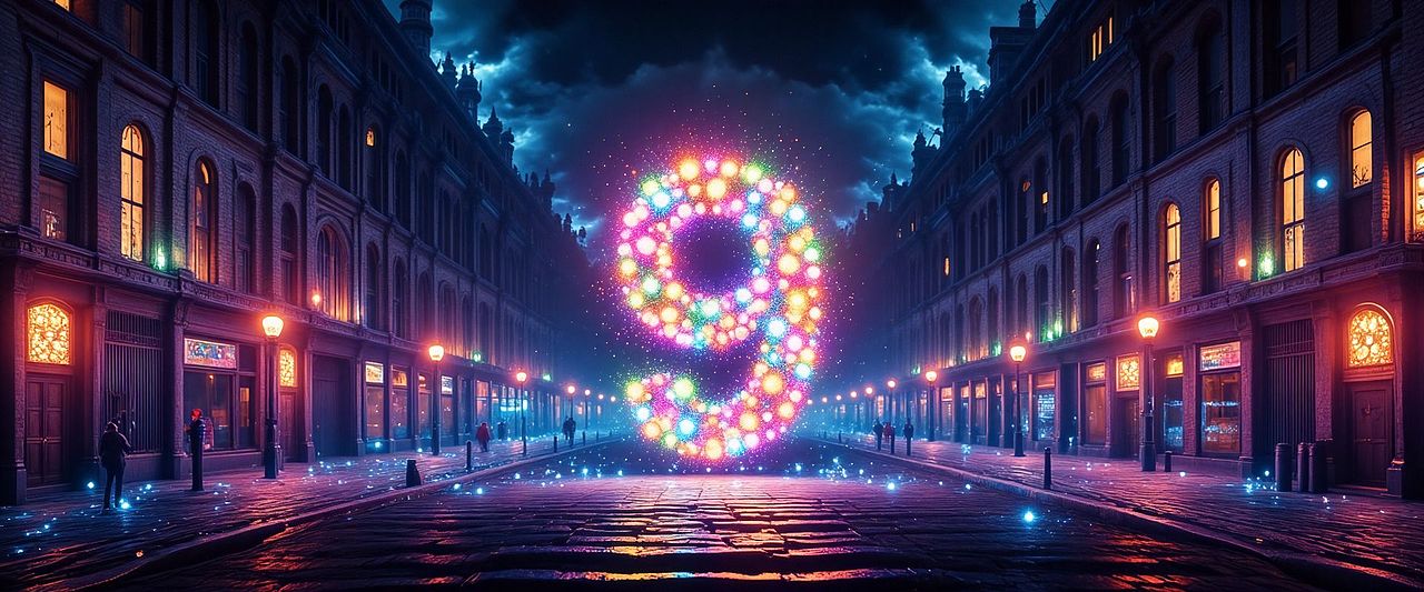 街道上大大的发光数字9