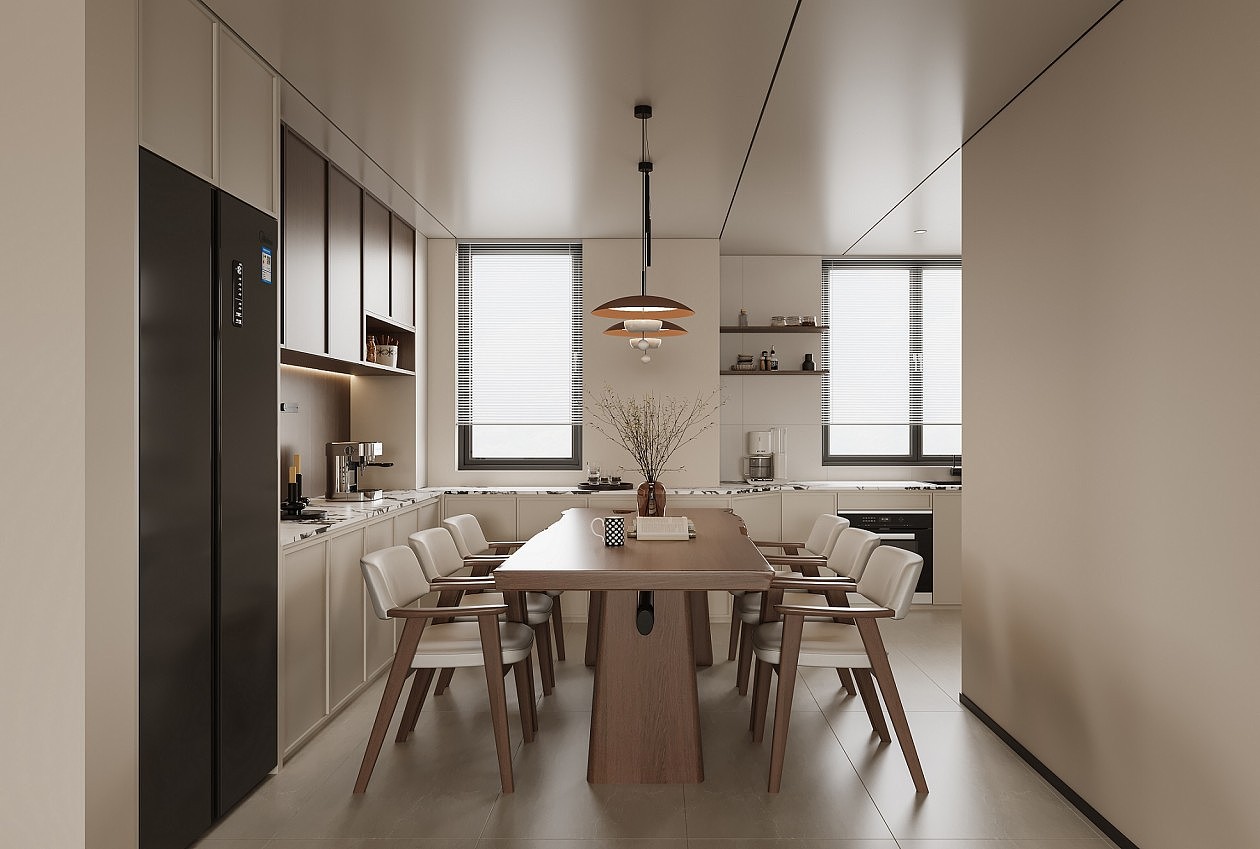 现代诧寂风客餐厅效果图表现