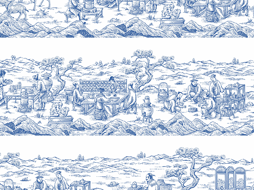 长卷插画 | 行乐饮茶图版画