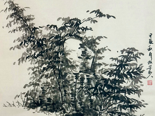 国画墨竹 后海石竹图