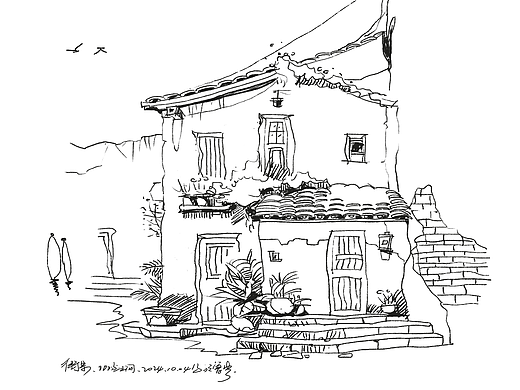 秋天的印象，手绘街景。