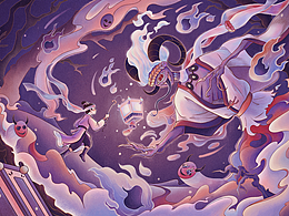 梦幻色粉风插画 | 鬼怪之境「搜神记-宋定伯捉鬼」