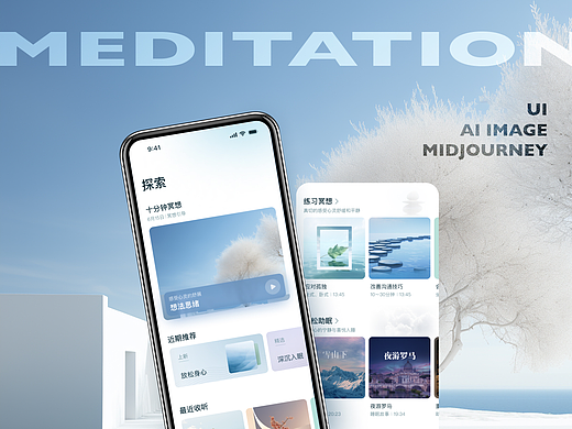 起伏APP UI 设计｜ 冥想｜AI Design Showcase