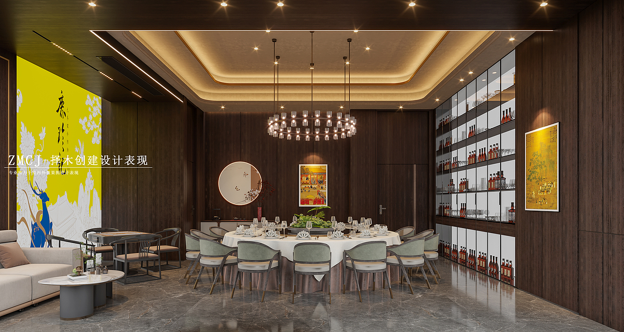 新中式私人会所—择木创建新晨效果图