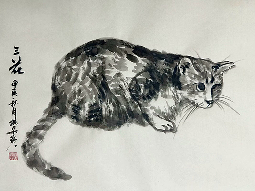 国画猫咪 三花
