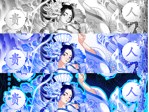 青花瓷国潮单色插画-六
