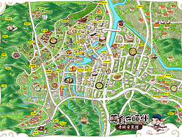 嵊州小吃地图美食手绘地图卡通旅游绘画风景区插画设计