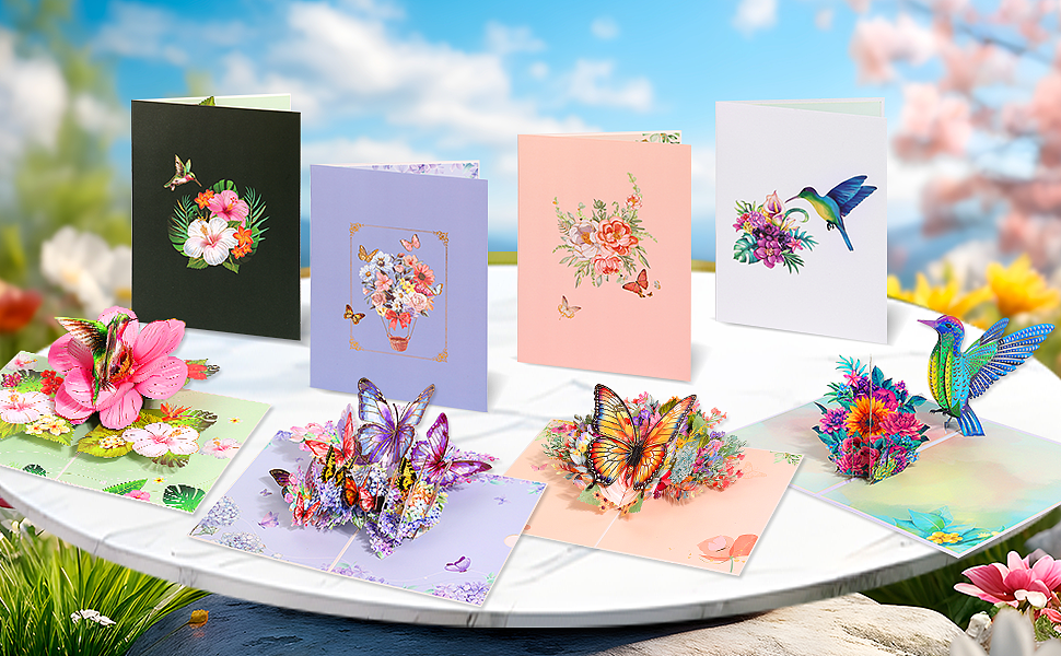 亚马逊套图设计-蝴蝶贺卡-蜂鸟贺卡-荷花贺卡