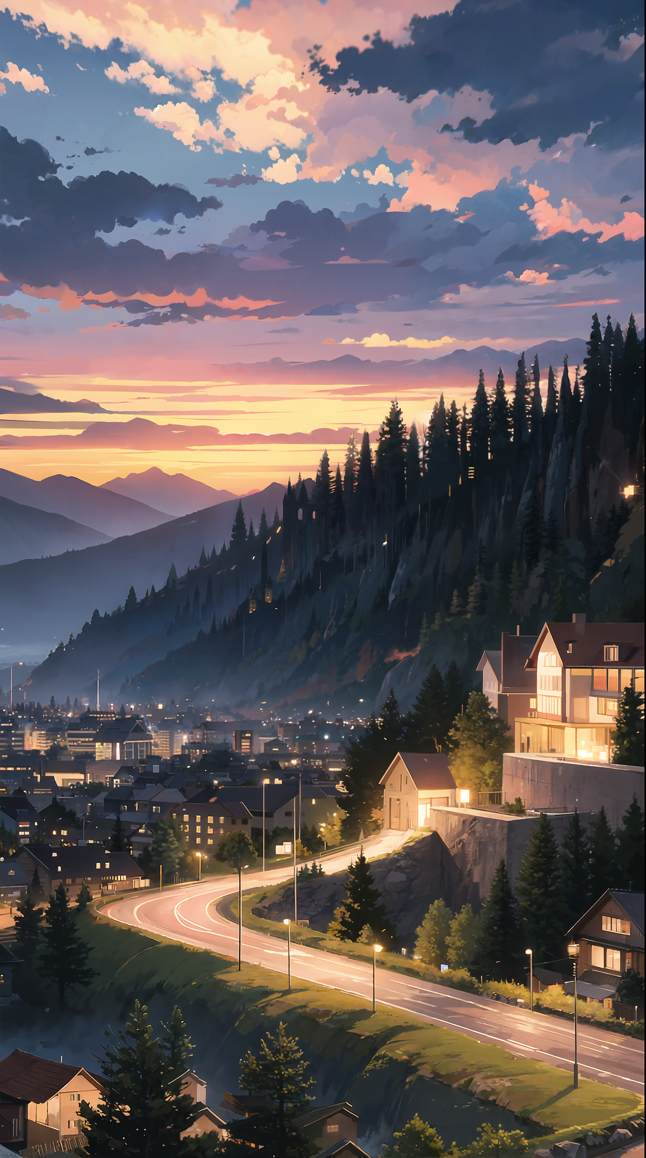 『夕阳西下照长路,树林深处有人家』