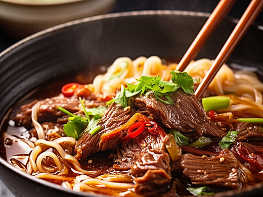 AI数字艺术牛肉面美食摄影图