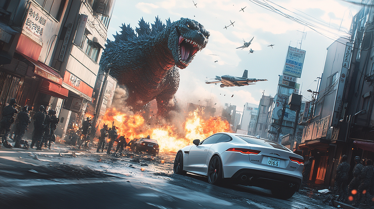 JAGUAR《哥斯拉出现》（图ZMzc4NzQ0OTU2） - AI作品 - 站酷设计师iIIi锋原创素材 - 站酷ZCOOL